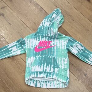 Nike Kids Aqua Tie-Dye Hoodie with Pink Logo